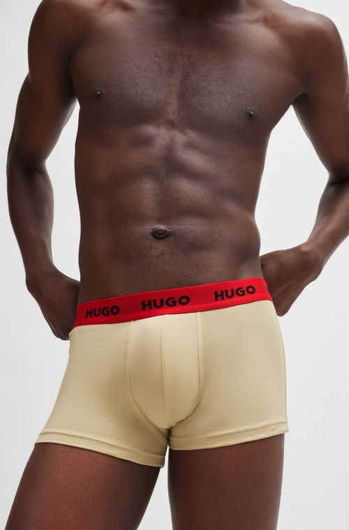 Três Cuecas De Algodão Stretch Com Cós De Logo