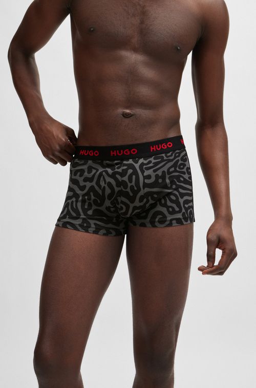Três Cuecas Boxer De Algodão Elástico Com Cós Com Logo