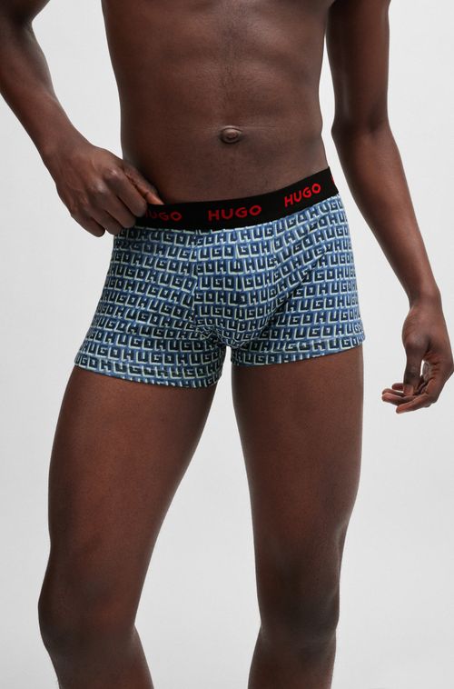 Três Cuecas Boxer De Algodão Elástico Com Cós Com Logo
