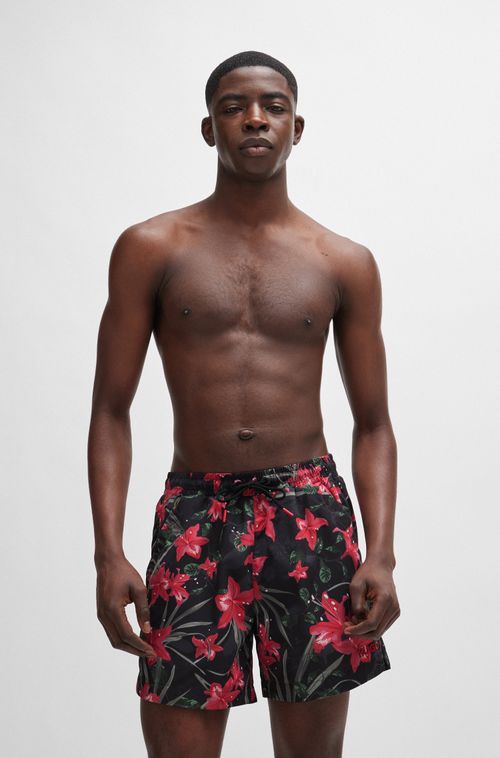 Shorts De Natação Forrados Com Estampa Sazonal