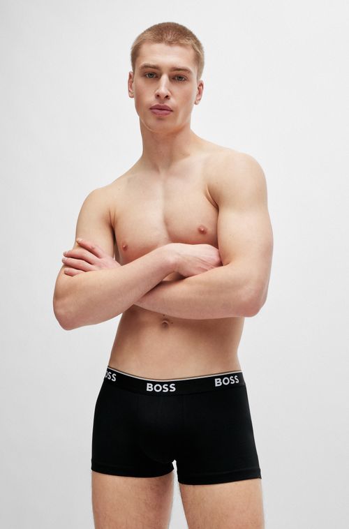 Três Cuecas Boxer De Algodão Elástico Com Cós Com Logo