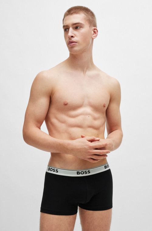 Três Cuecas Boxer De Algodão Elástico Com Cós Com Logo