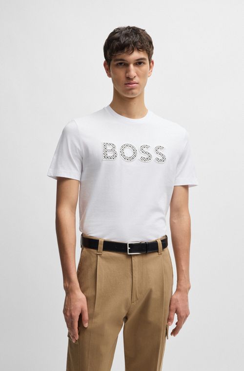 Camiseta De Jersey De Algodão Com Detalhe De Logo