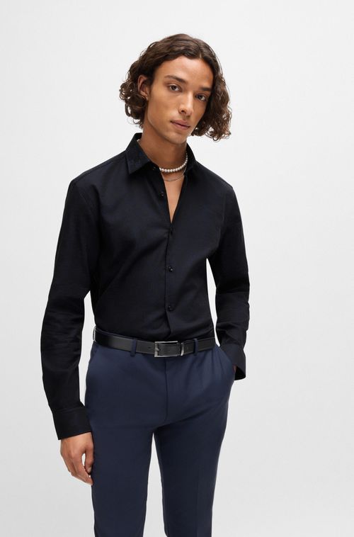 Camisa Slim-Fit Em Algodão Jacquard Com Logo