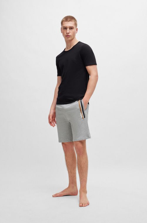 Shorts Com Cordão Em Terry Francês Com Listras E Logo
