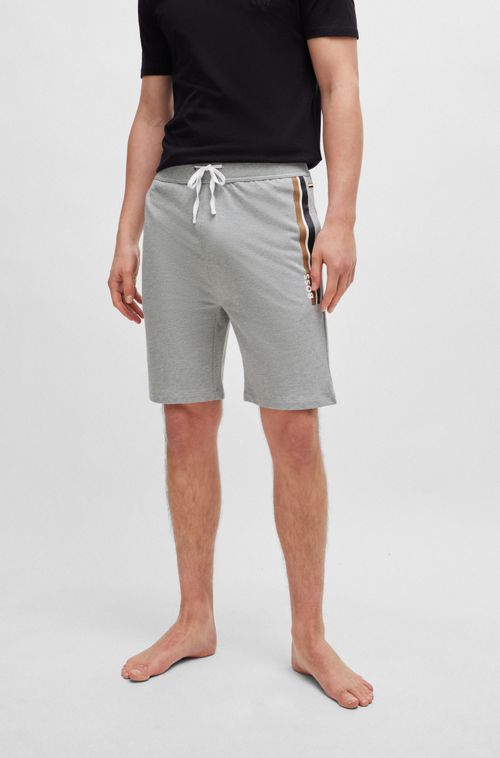 Shorts Com Cordão Em Terry Francês Com Listras E Logo