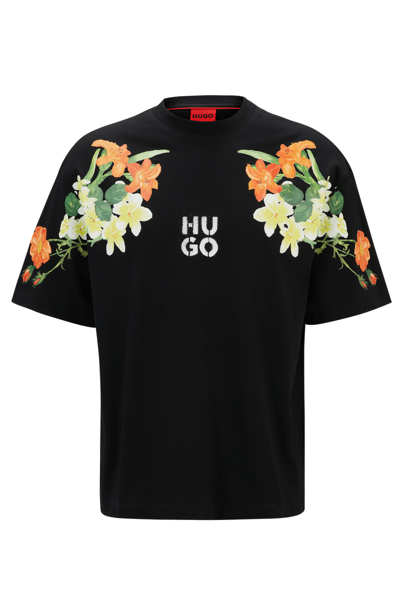 Camiseta De Algodão Com Estampa Floral E Logo