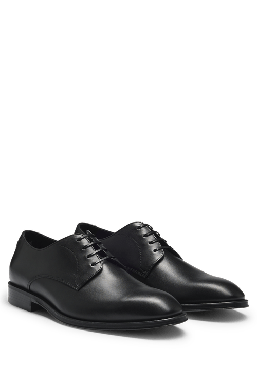 Sapatos Derby De Couro Italiano Com Detalhes De Costura