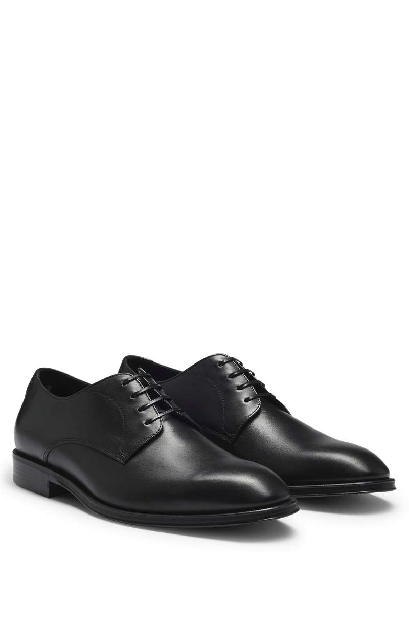 Sapatos Derby De Couro Italiano Com Detalhes De Costura