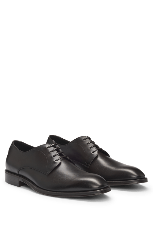 Sapatos Derby De Couro Italiano Com Detalhes De Costura