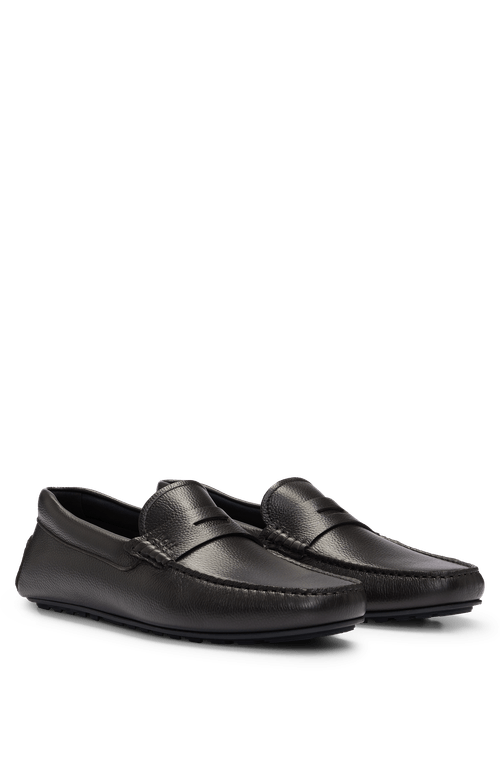 Mocassins De Couro Granulado Com Alça De Logo