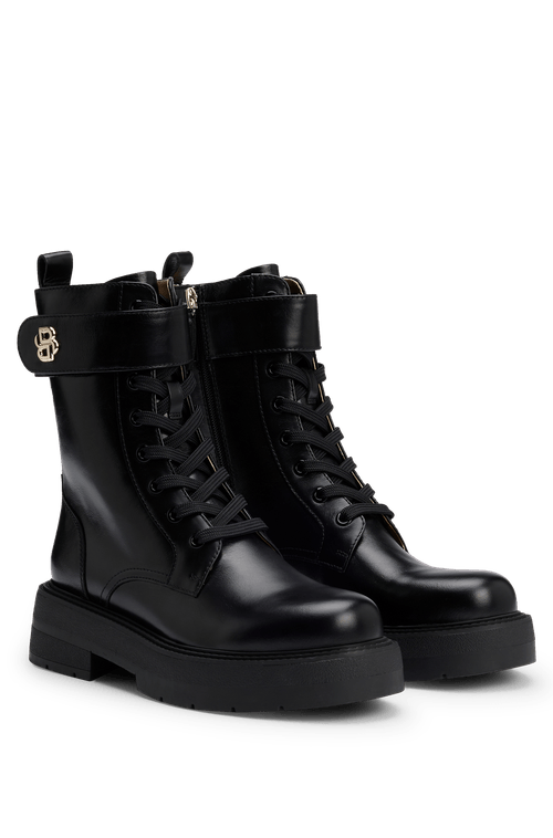 Botas De Amarrar Em Couro Com Monograma