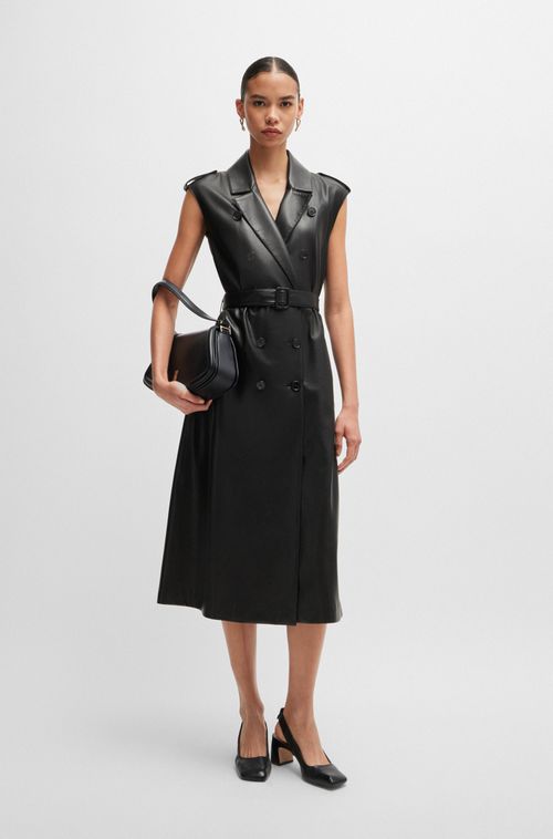 Vestido De Couro Sintético Com Frente De Botões
