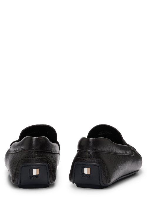 Mocassins De Couro Granulado Com Alça De Logo