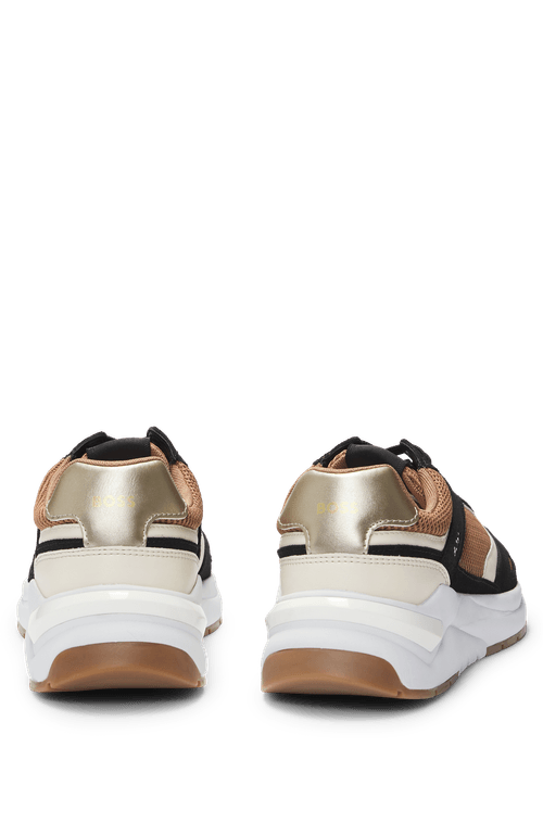 Tênis De Materiais Mistos Com Suede E Mesh