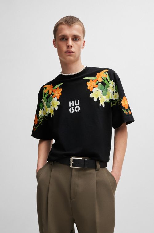Camiseta De Algodão Com Estampa Floral E Logo