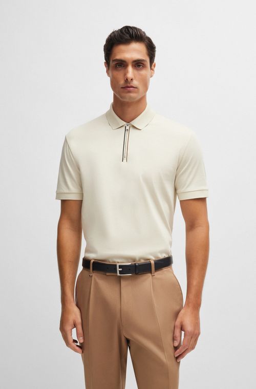 Polo Slim-Fit Em Algodão Mercerizado Com Fecho De Zíper