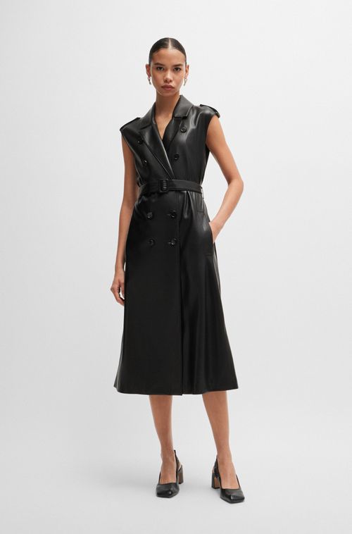 Vestido De Couro Sintético Com Frente De Botões