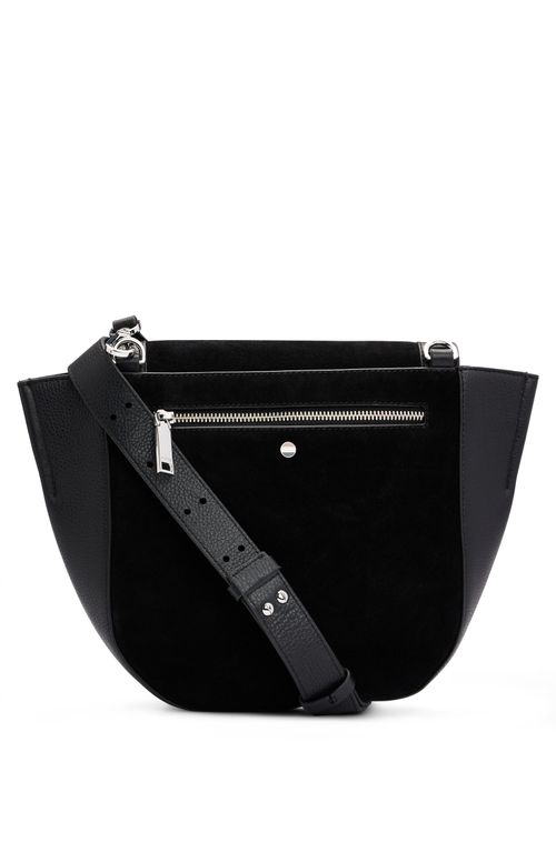 Bolsa Satchel Em Couro Granulado E Camurça