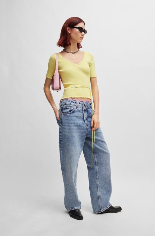 Jeans De Modelagem Ampla Em Denim Azul Quartzo