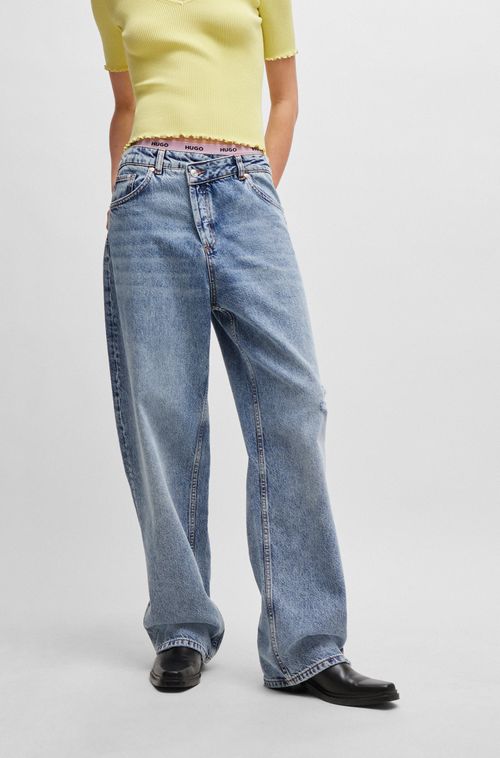 Jeans De Modelagem Ampla Em Denim Azul Quartzo