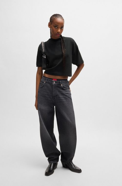 Camiseta Cropped De Algodão-Jersey Com Logo Empilhado