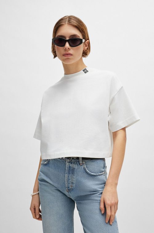 Camiseta Cropped De Algodão Com Logo Em Blocos