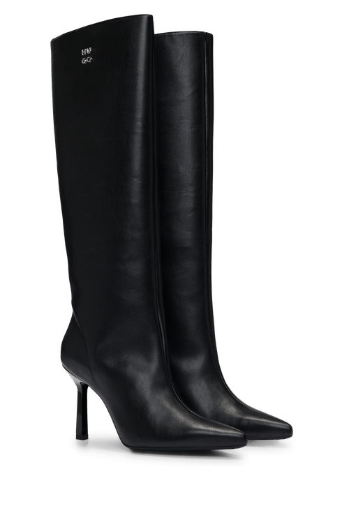 Botas Até O Joelho Em Couro Nappa Com Logo Empilhado