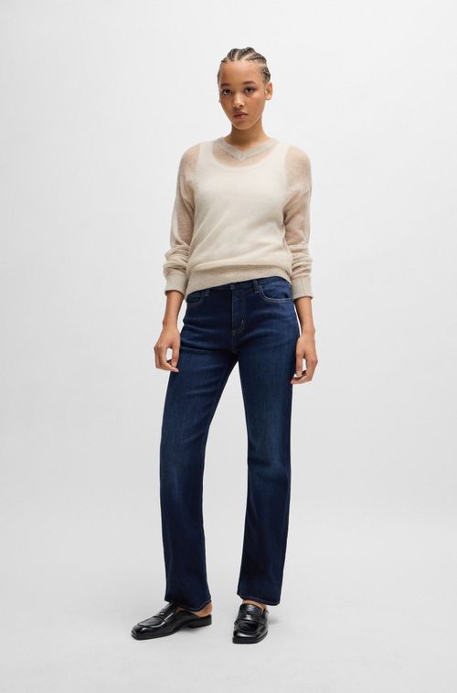 Calças Jeans Straight-Fit Em Denim Stretch
