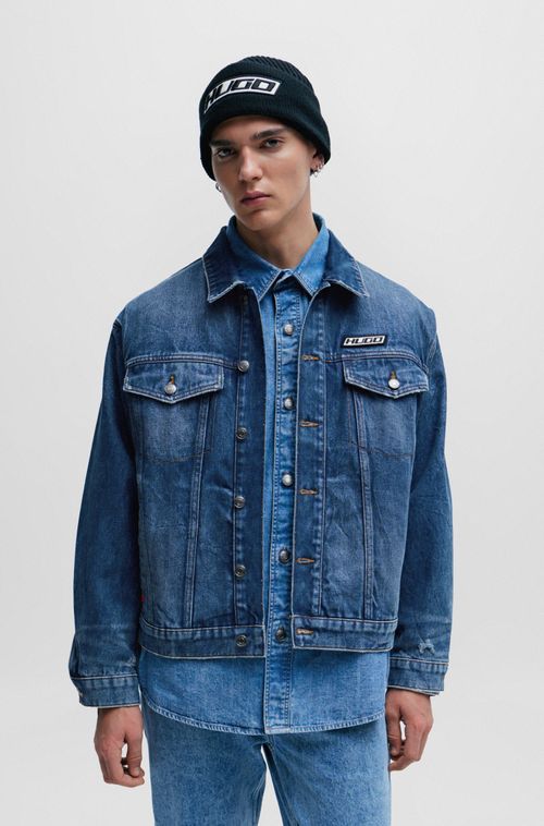 Jaqueta De Corte Relaxado Em Denim Rígido Azul