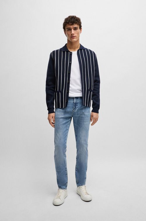 Jeans Com Caimento Descontraído Em Denim Azul Com Toque De Caxemira