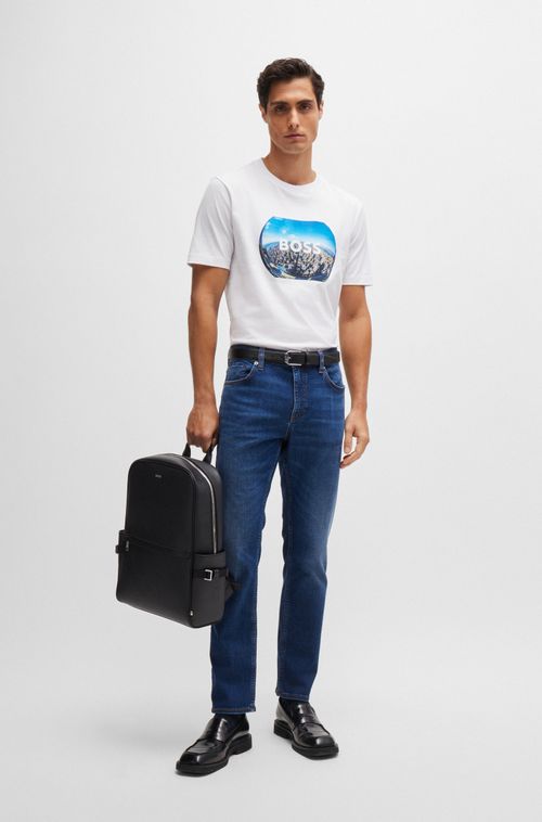 Calças Slim Em Denim De Algodão Stretch Azul Escuro