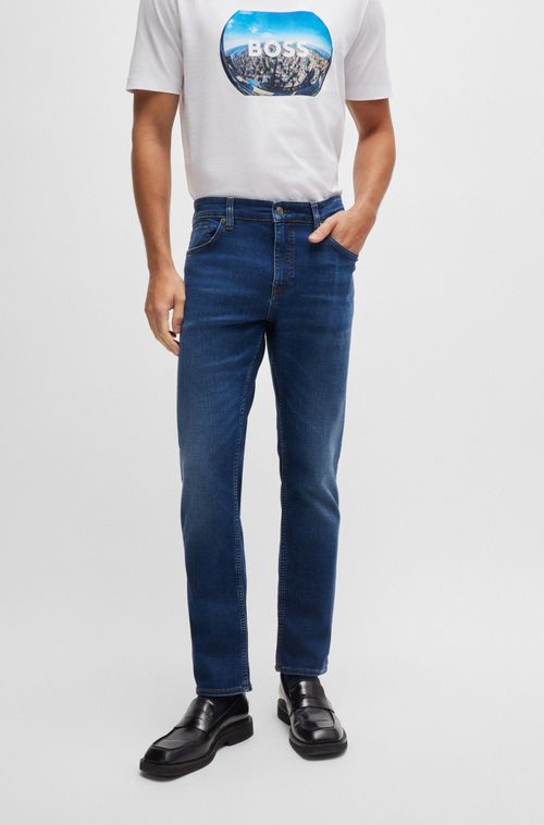 Calças Slim Em Denim De Algodão Stretch Azul Escuro