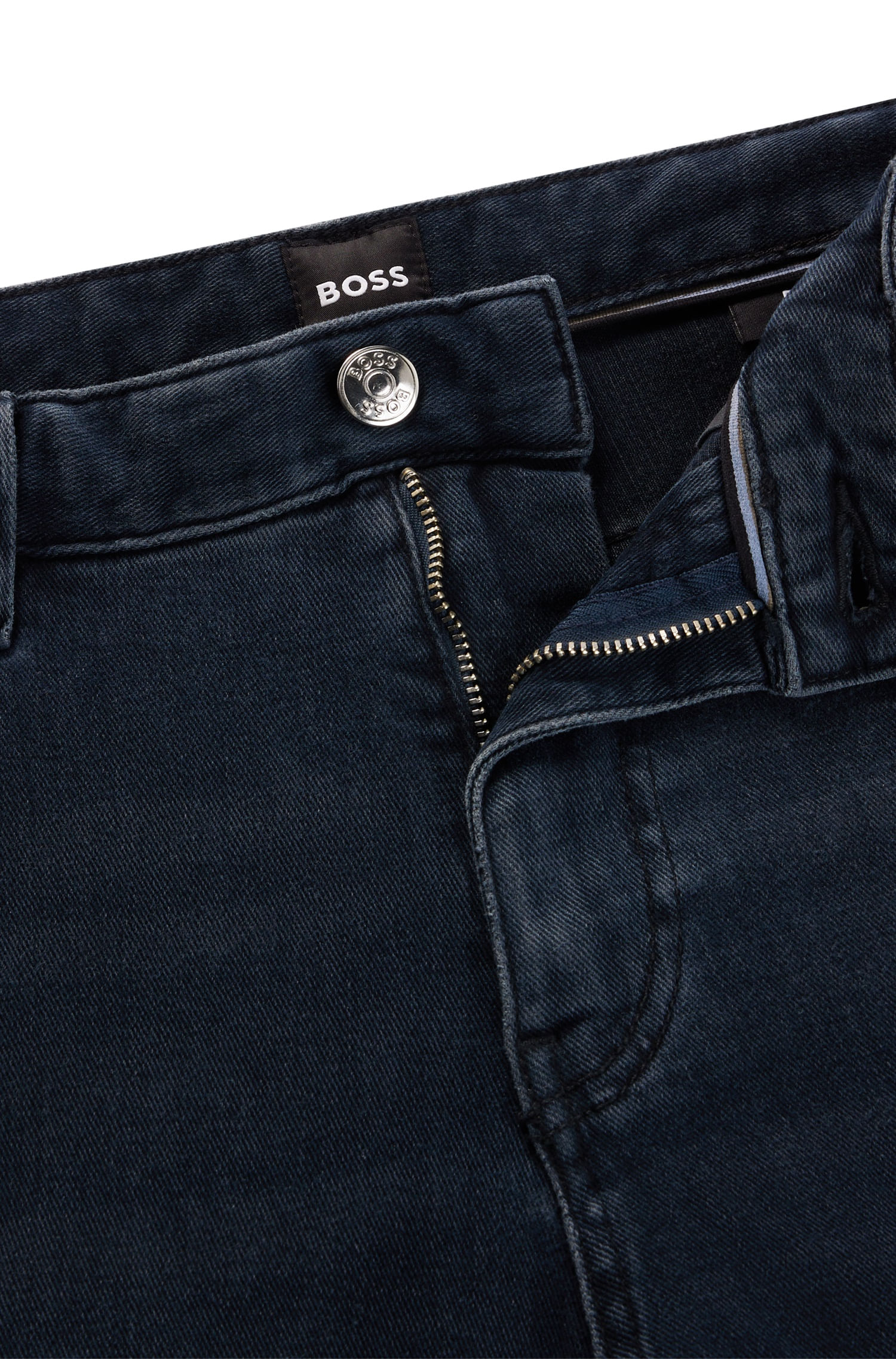 Calças Jeans De Corte Regular Em Denim Italiano Carvão-Navy