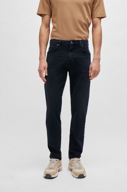 Calças Jeans De Corte Regular Em Denim Italiano Carvão-Navy