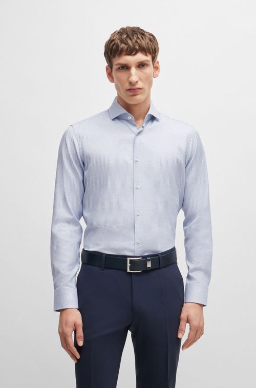 Camisa De Corte Regular Em Sarja De Algodão Estruturada