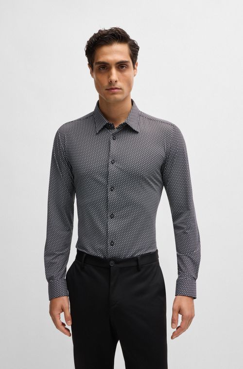 Camisa Estampada Slim-Fit De Performance Com Monograma