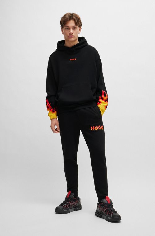 Calça Esportiva De Algodão Turco Com Logo De Chama Bufante