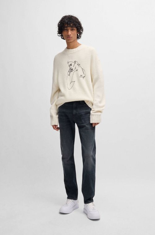 Calças Jeans Slim-Fit Em Denim Com Efeitos Desgastados