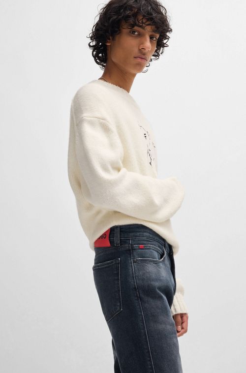 Calças Jeans Slim-Fit Em Denim Com Efeitos Desgastados