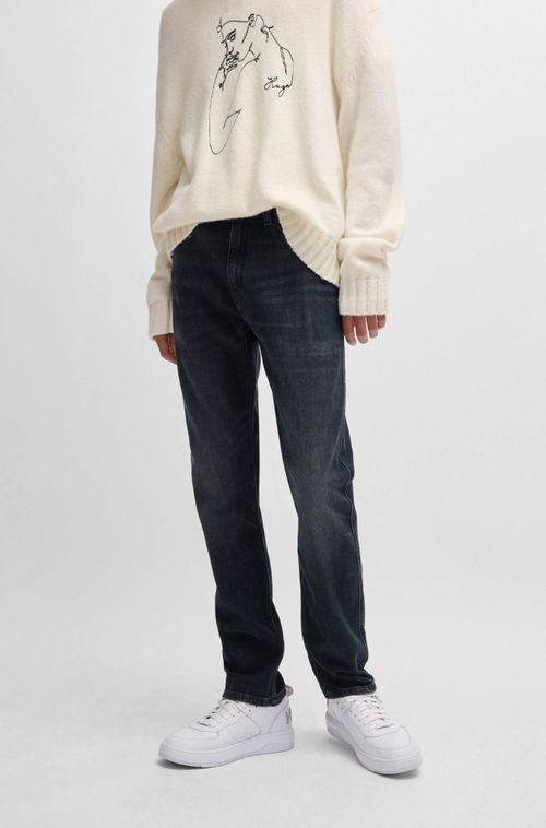Calças Jeans Slim-Fit Em Denim Com Efeitos Desgastados
