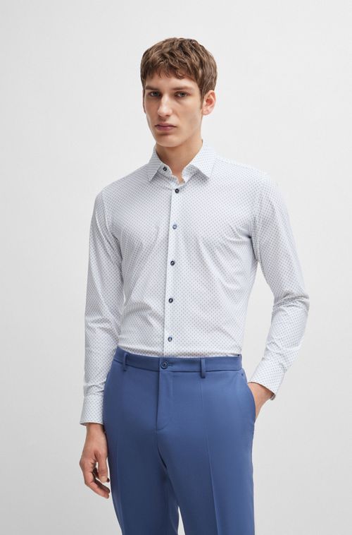 Camisa Slim-Fit Em Material Estampado De Stretch