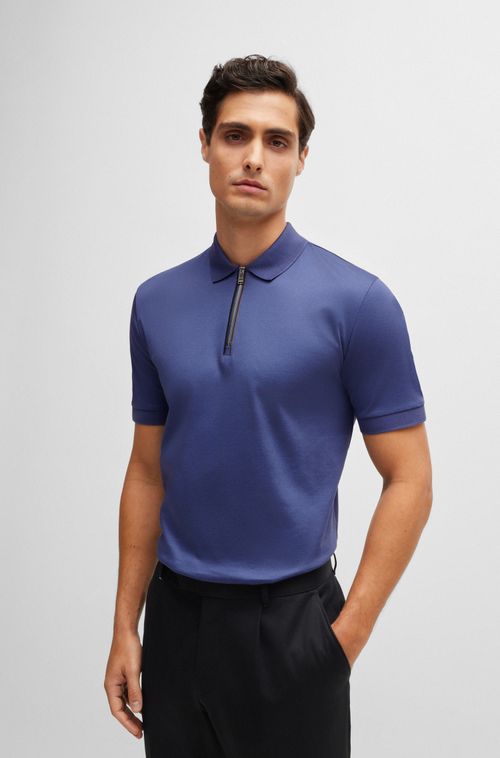 Polo Slim-Fit Em Algodão Mercerizado Com Fecho De Zíper