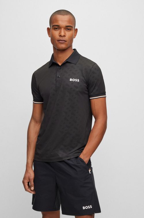 Polo BOSS X Matteo Berrettini Preta Slim-Fit Com Monogramas