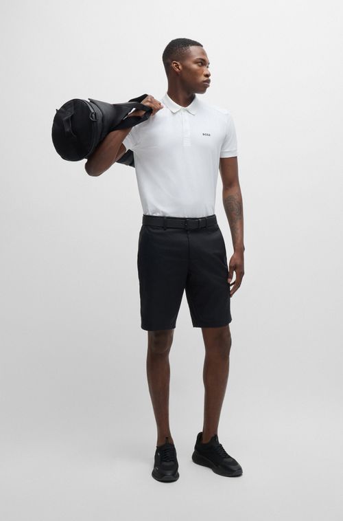Polo De Algodão Stretch Com Inserções De Fita Listrada
