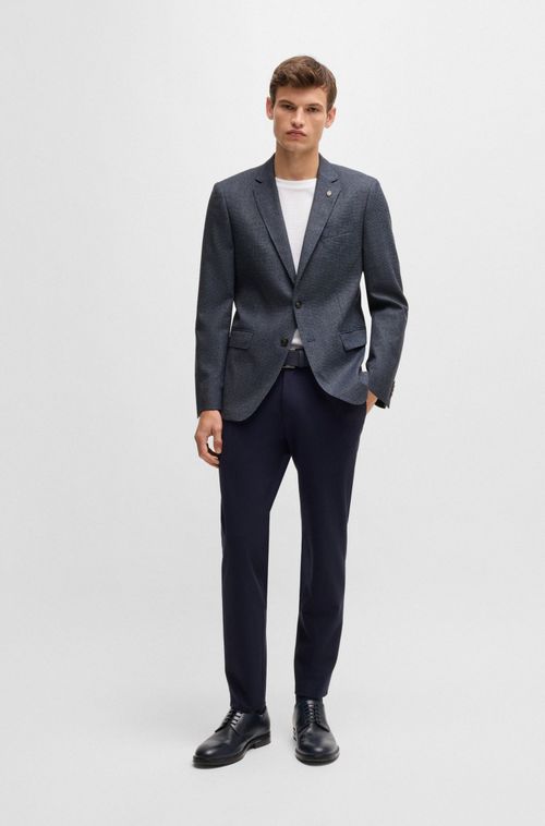 Blazer Slim Em Lã Elástica Com Micropadrão