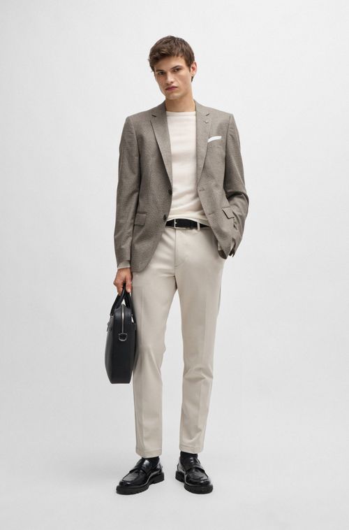 Blazer Slim Em Lã Elástica Com Micropadrão