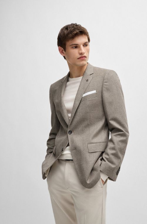 Blazer Slim Em Lã Elástica Com Micropadrão