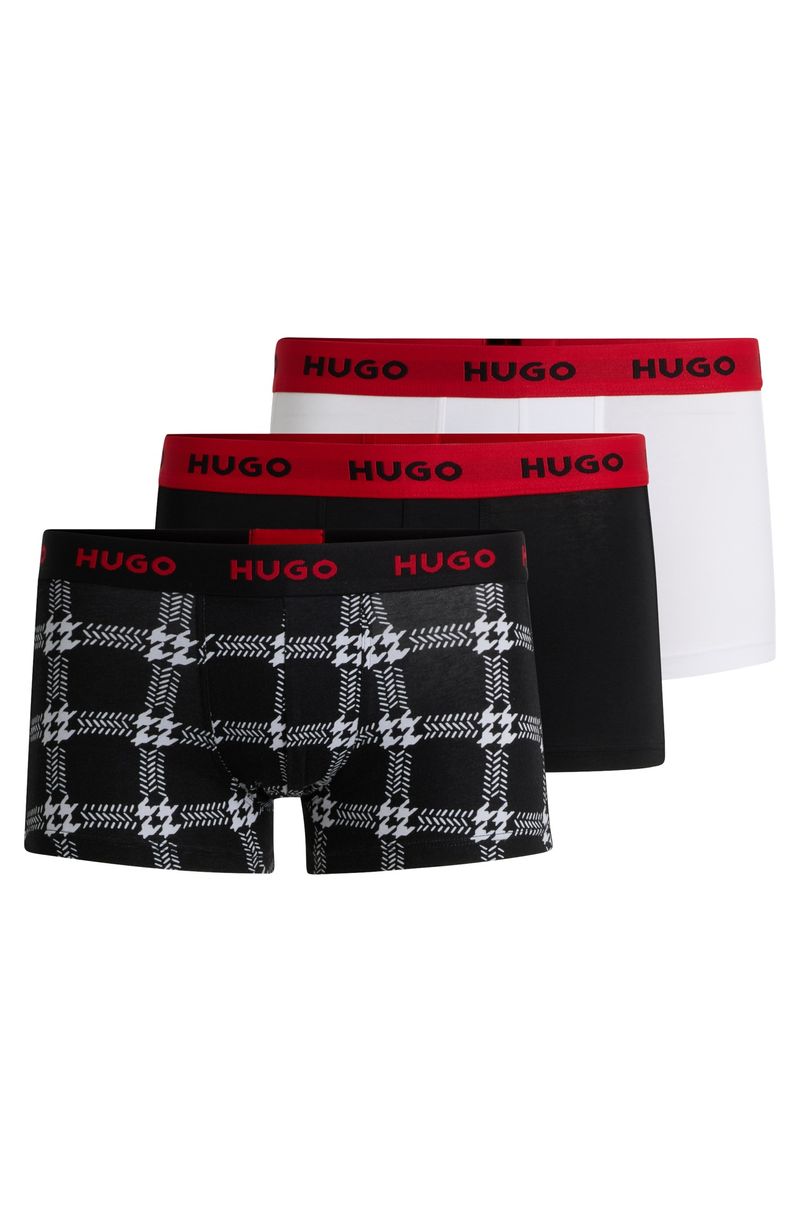 Três Cuecas Boxer De Algodão Elástico Com Cós Com Logo