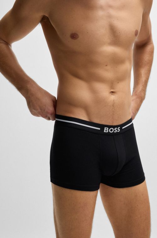 Três Cuecas Boxer De Algodão Elástico Com Cós Com Logo